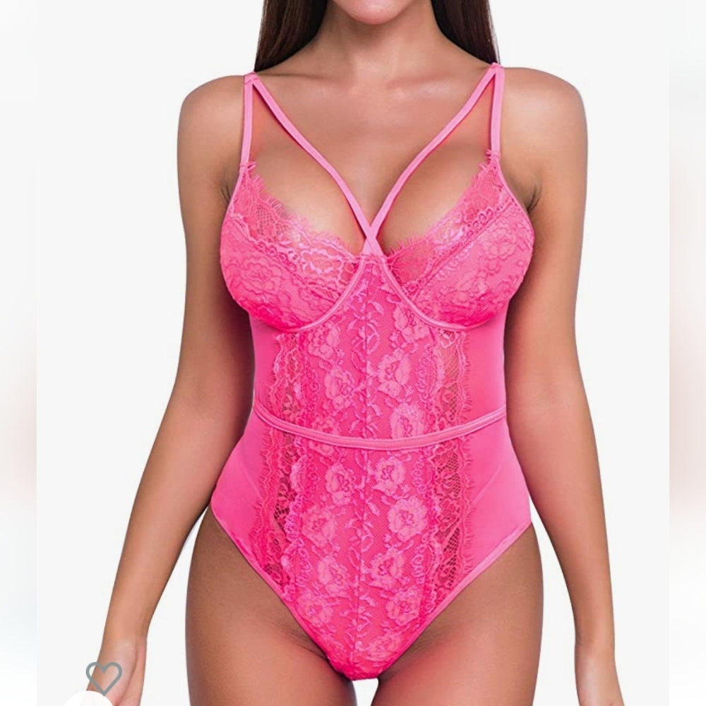 🔥Sexy🔥 Hot Pink Lacy Teddy/Bodysuit Size L